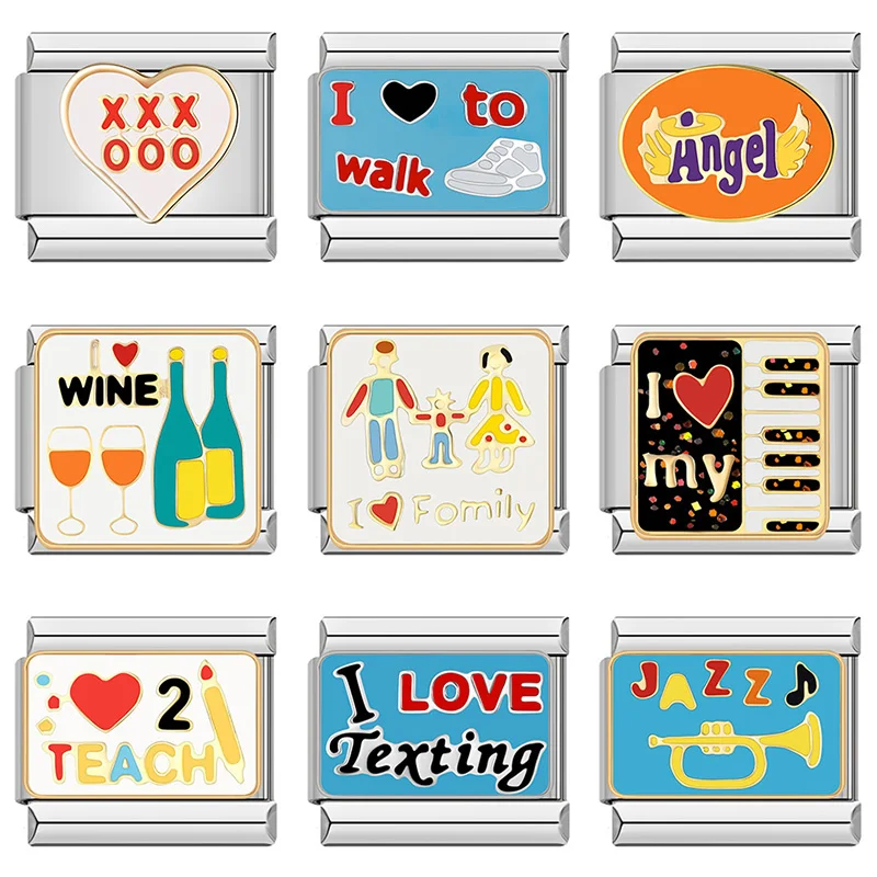 Hapiship, мода 2023, новинка, I Love Walk Jazz, семейные шармы для вина, звенья, подходит для браслета 9 мм, изготовление из нержавеющей стали своими руками, ювелирные изделия