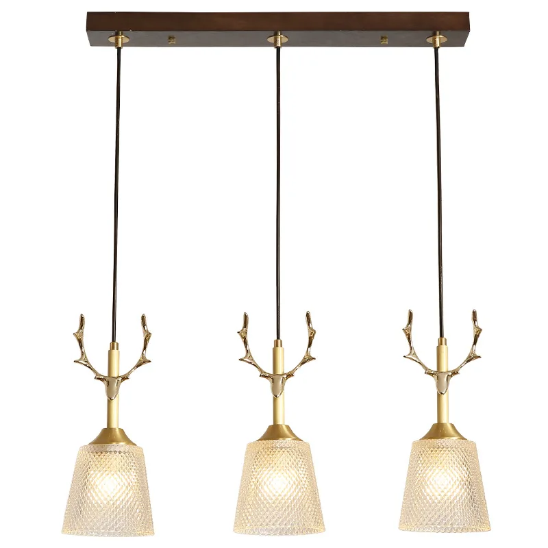 

Скандинавская Люстра для ресторана, креативная индивидуальная медная лампа с тремя рогами, простой современный обеденный стол, лампа для б...