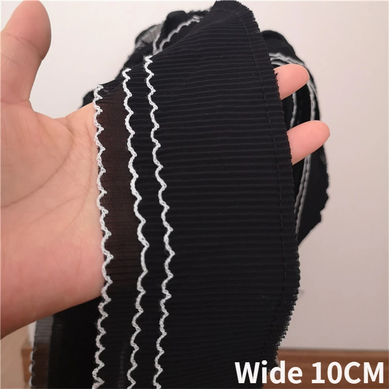 

10CM Wide Three Layers Pleated Chiffon Fabric Wrinkled Lace Ribbon Elastic Needlework Ruffle Trim Dress DIY Sewing Guipure Decor