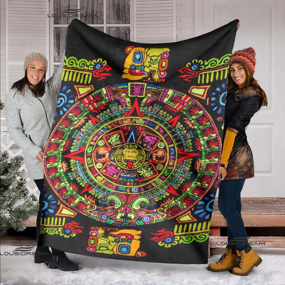 

Mayan Totem Printed Flannel Blanket Ancient Culture Soft Throw Blanket Hiking Picnic Bed Sofa Couch Fashion Bedspread Home Gifts