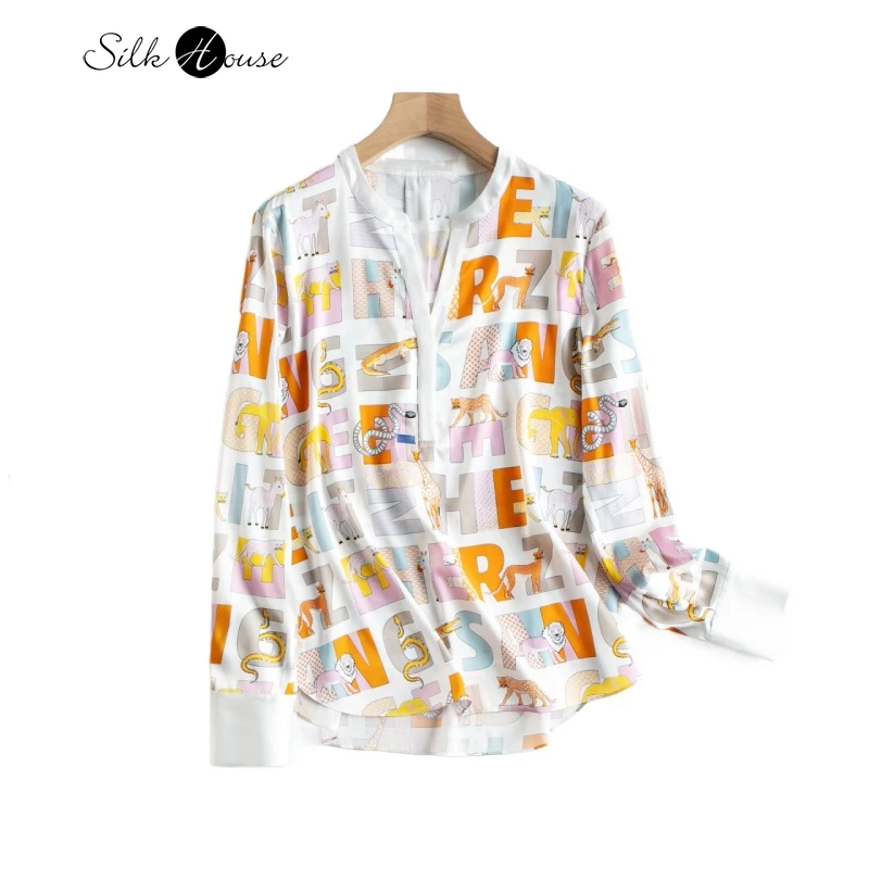 

2022 Women's Clothing Small Heavy Weight Mulberry Silk Long Sleeve Shirt Animal Versatile Temperament Top Women's Summer