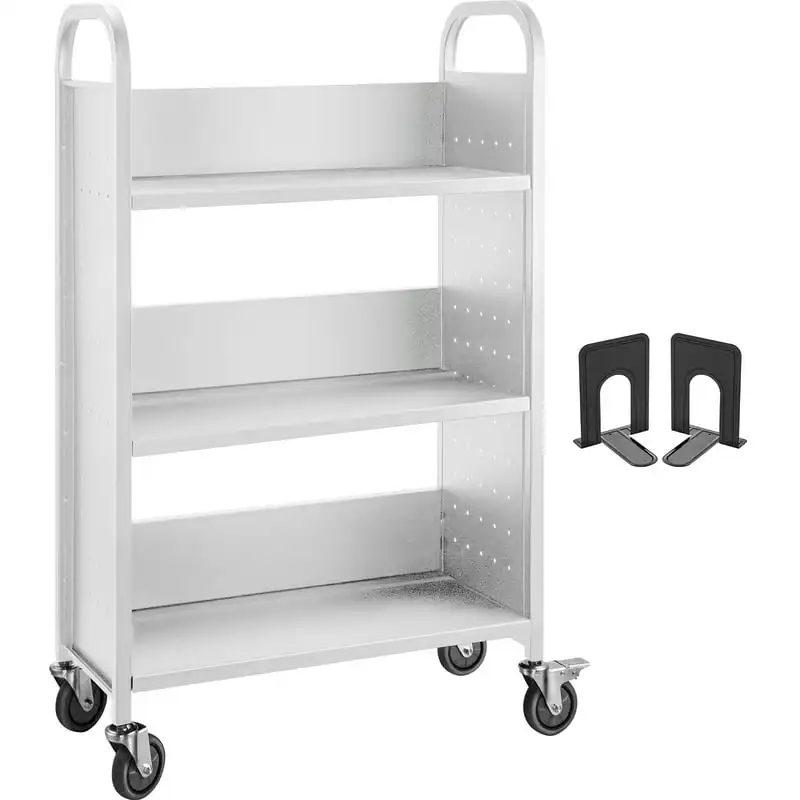 

Cart Single Sided L-Shaped , Rolling Book Cart with 4 Inch Lockable Wheels, for Home Shelves Office and School Book Truck in Whi