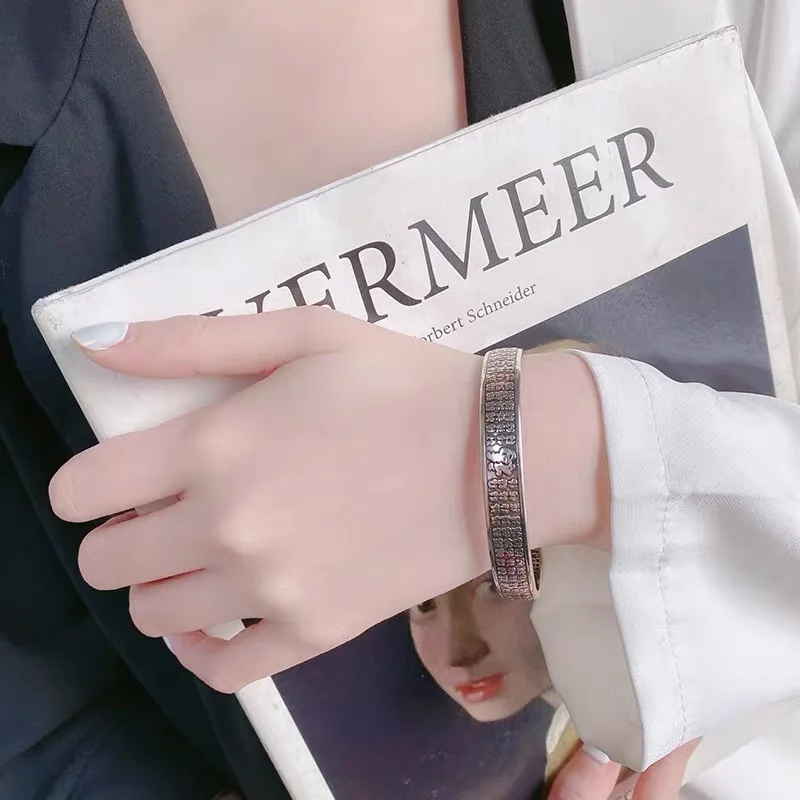 QEENKISS стерлингового серебра 925 пробы винтажный браслет FU для женщин вечерние день