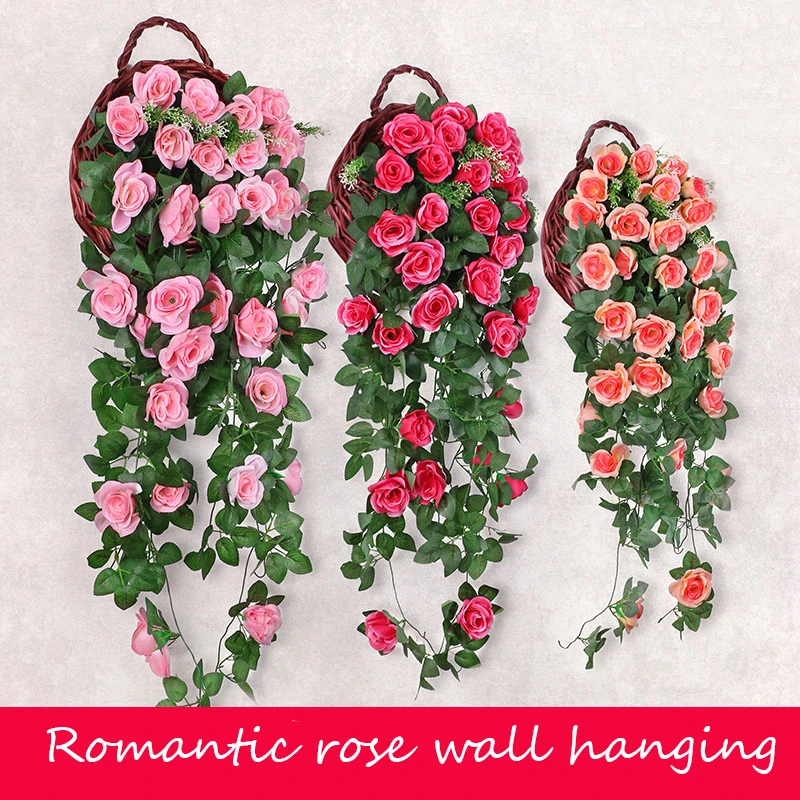 

Violet Artificial Flowers Vine Rose Rattan Fake Plants Wall Hanging Basket Fake Flower Home Wedding Party Backdrop Decoration