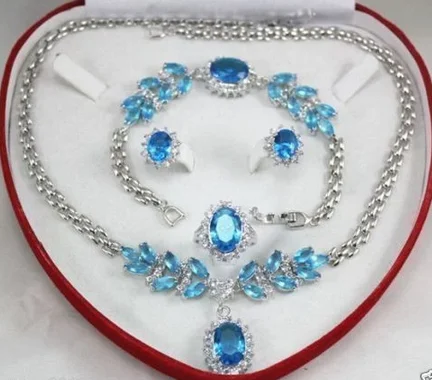 

Charming set!light blue zircon chain Necklace Bracelet Earring Ring nobox