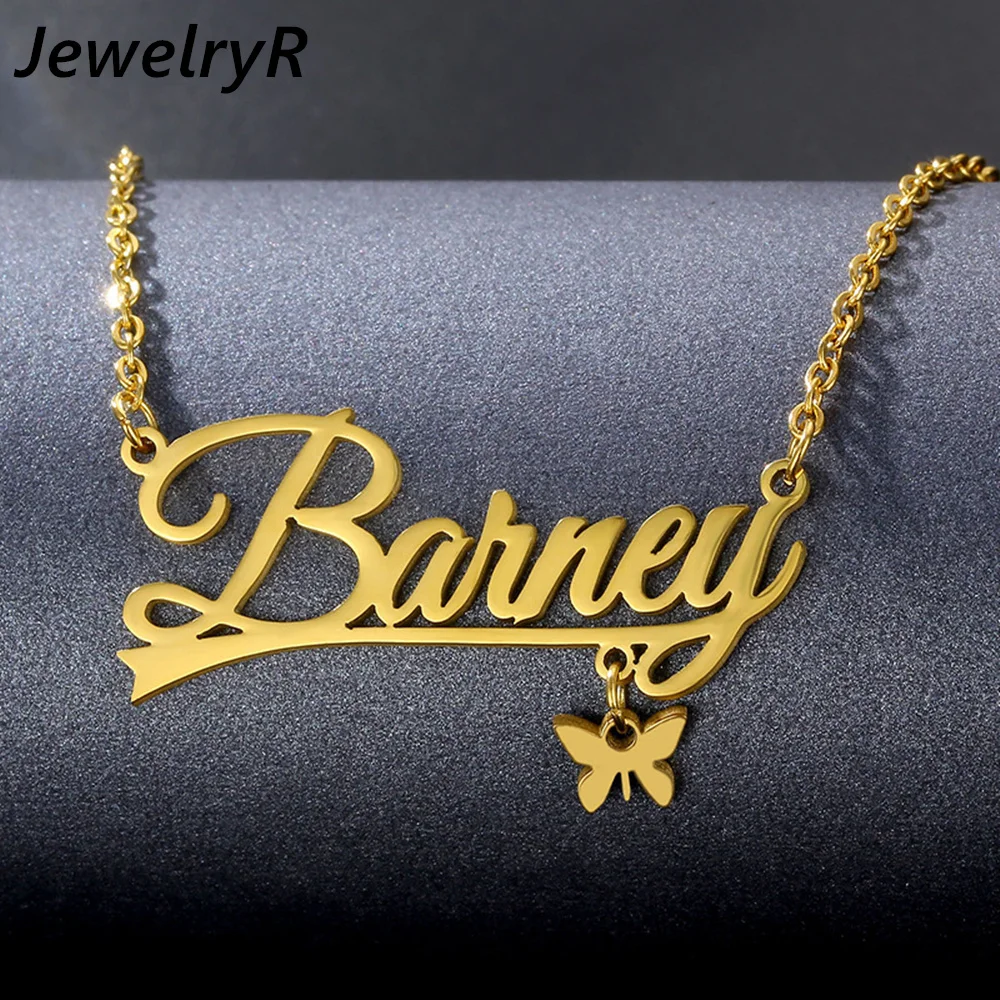 

JewelryR Personality Custom Butterfly Name Necklace Stainless Steel Nameplate Pendant Choker For Women Jewlery Anniversary Gift