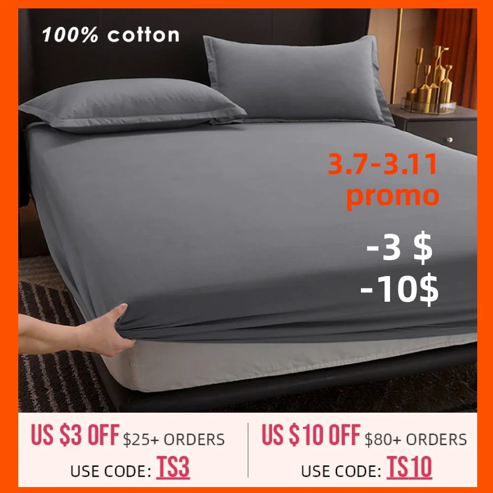 

100% Cotton Fitted Sheet with Elastic Bands Non Slip Adjustable Mattress Covers for Single Double King Queen Bed,140/160/200cm