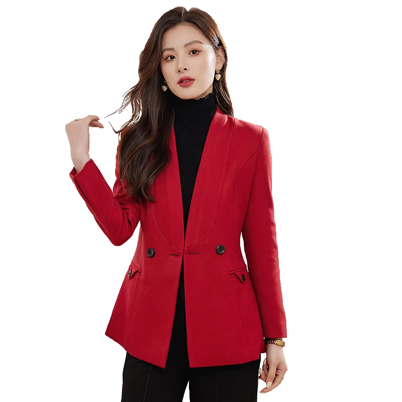 

Women Blazer Korean Notched Collar Pocket 2023 Spring Fashion Office Blazers Double Breasted Female Casual Jackets Suits Coat