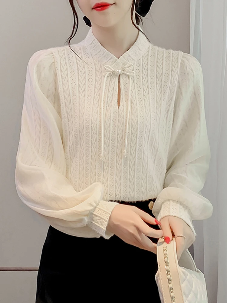 Новая китайская рубашка с воротником-стойкой и пряжкой кружевная нижняя женская
