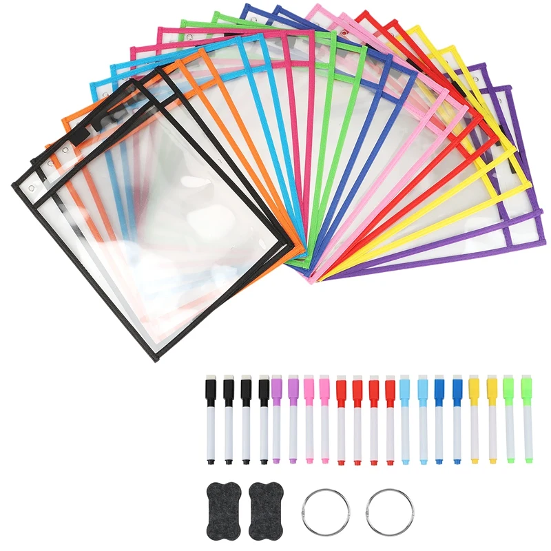 

Dry Erase Pockets Reusable Sleeves 20 Pack -10x14 Inch Dry Erase Bags-Job Ticket Holders-Teacher Supplies for Classroom