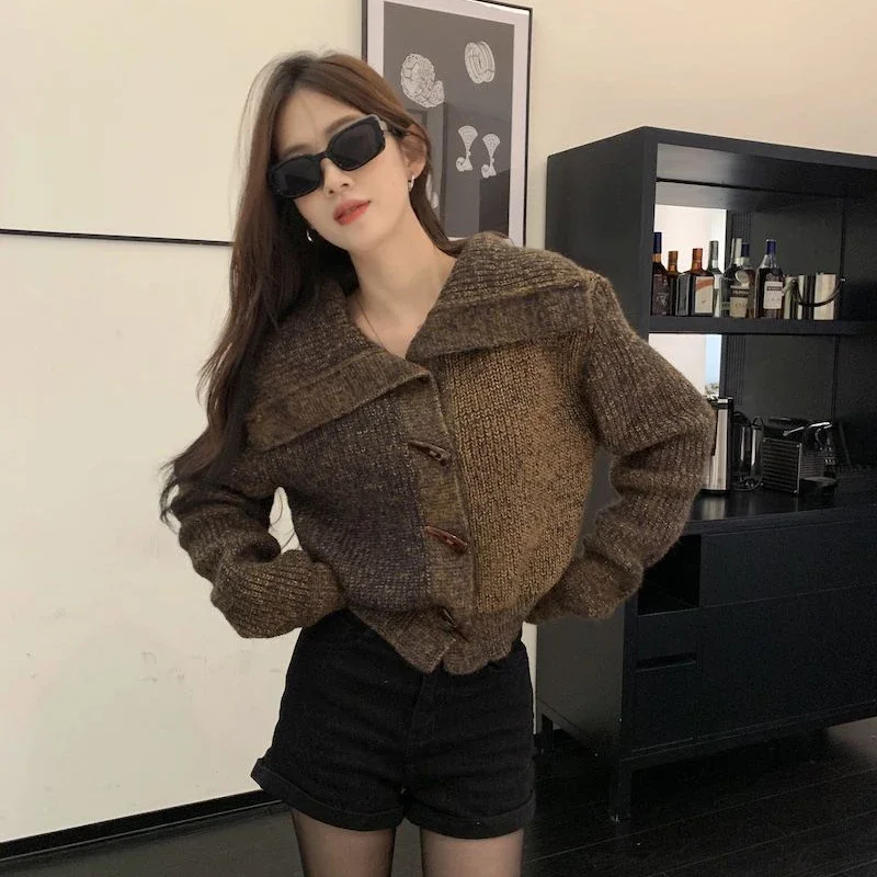 Женский винтажный свитер с воротником-лодочкой на пуговицах