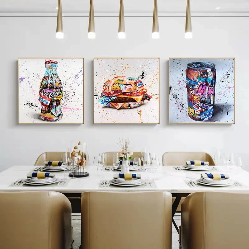 

Abstract Graffiti Hamburger and Drink Posters and Prints Canvas Paintings Wall Art Pictures for Living Room Decor (No Frame)