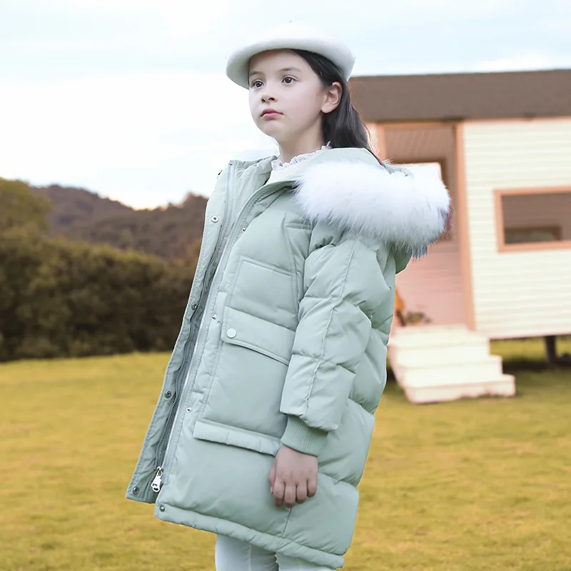 

Winter new children down jacket Girls fashion natural fur collar warm jacket Large children's hooded windproof thick winter coat