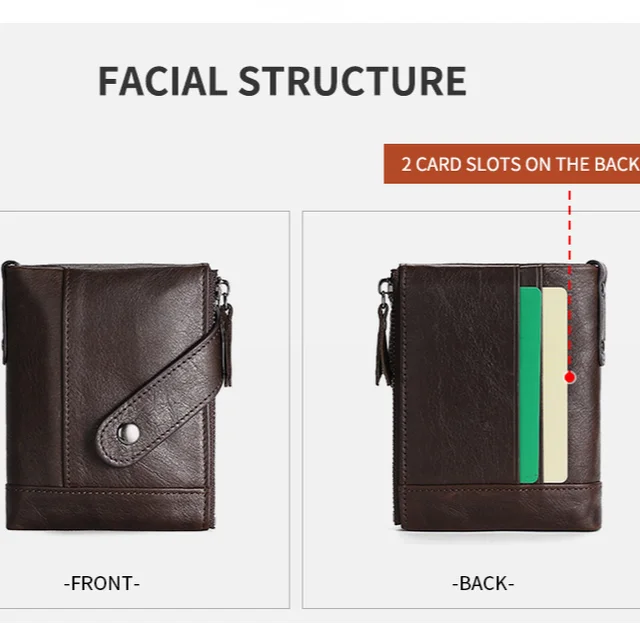Vintage Genuine Leather Men's RFID Blocking Wallet Card Holder for Men Business Money Bag Zipper Snap Coin Purse Man 5