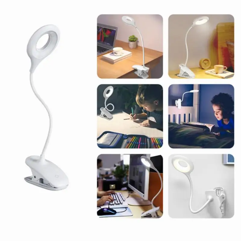 

LED Desk Lamp Touch Switch Clip-on Stand-up Study Lights Flexible Gooseneck Desktop USB Rechargeable Bedroom Bedside Night Light