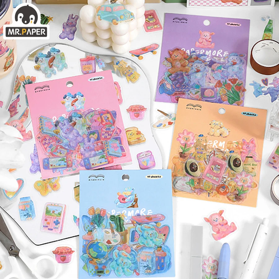 

Mr.paper 4 Styles 40Pcs/Bag Cute Food Stickers Cartoon Hand-painted Animals Hand Account Material Decoration Stationery Stickers