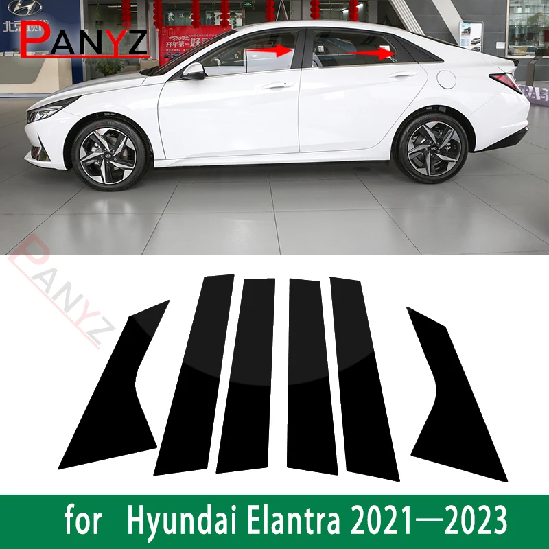 

for Hyundai Elantra 2021 2022 2023 6Pcs Car Window Pillar Posts Door Trims Cover Stickers Glossy Black Exterior Accessories