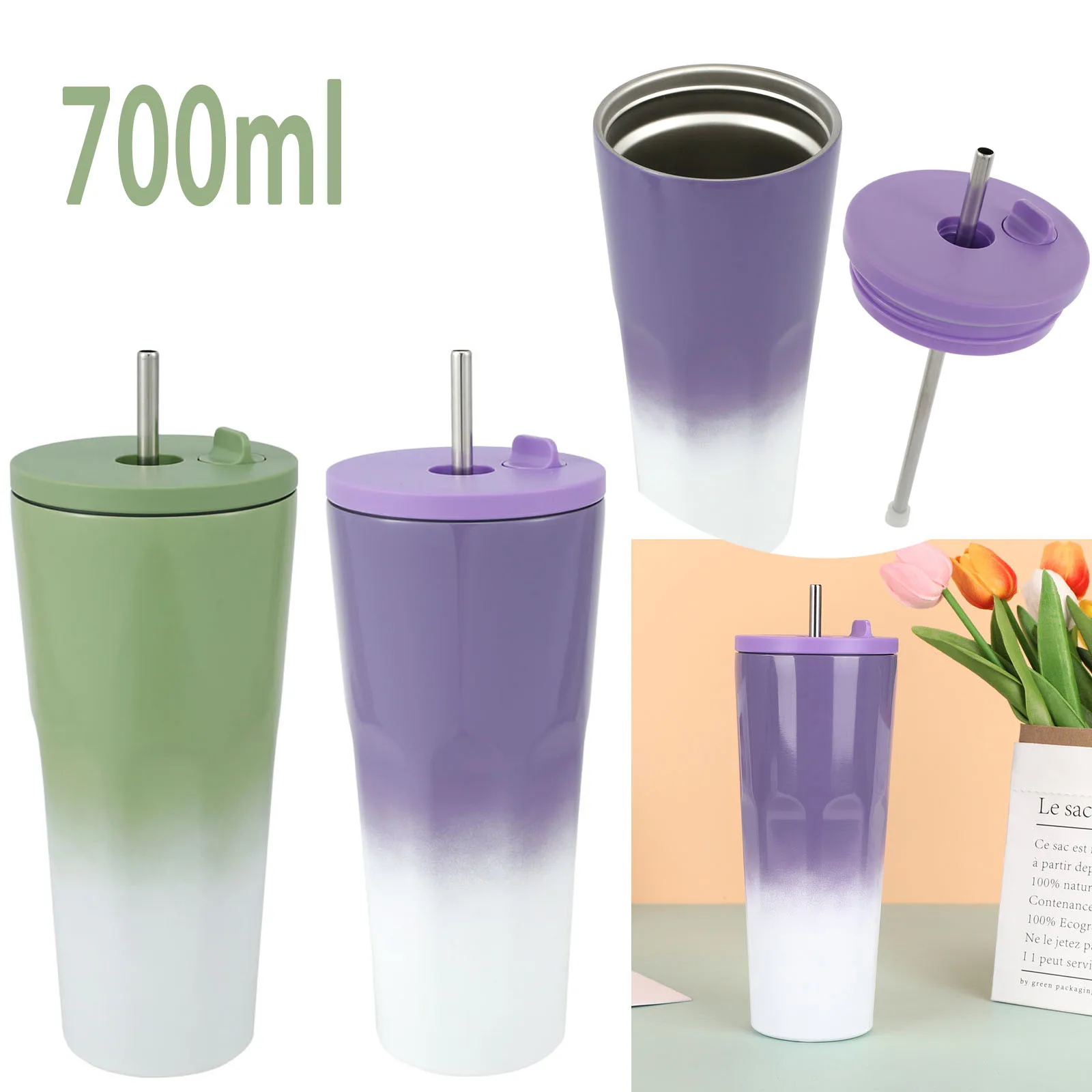 Термокружка Из Нержавеющей Стали с соломинкой 700 мл