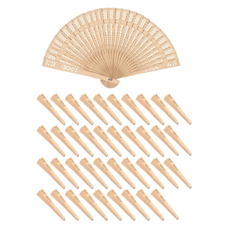 

40PCS Wooden Hand Fans 8 Inch Foldable Fans Wedding Hand Fans With Engraving Perfect For Birthdays,Home Decor,Wedding Parties
