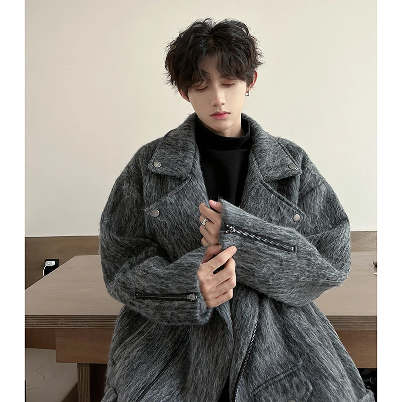 [OIMG] осенне-зимняя новая однотонная повседневная шерстяная куртка на молнии