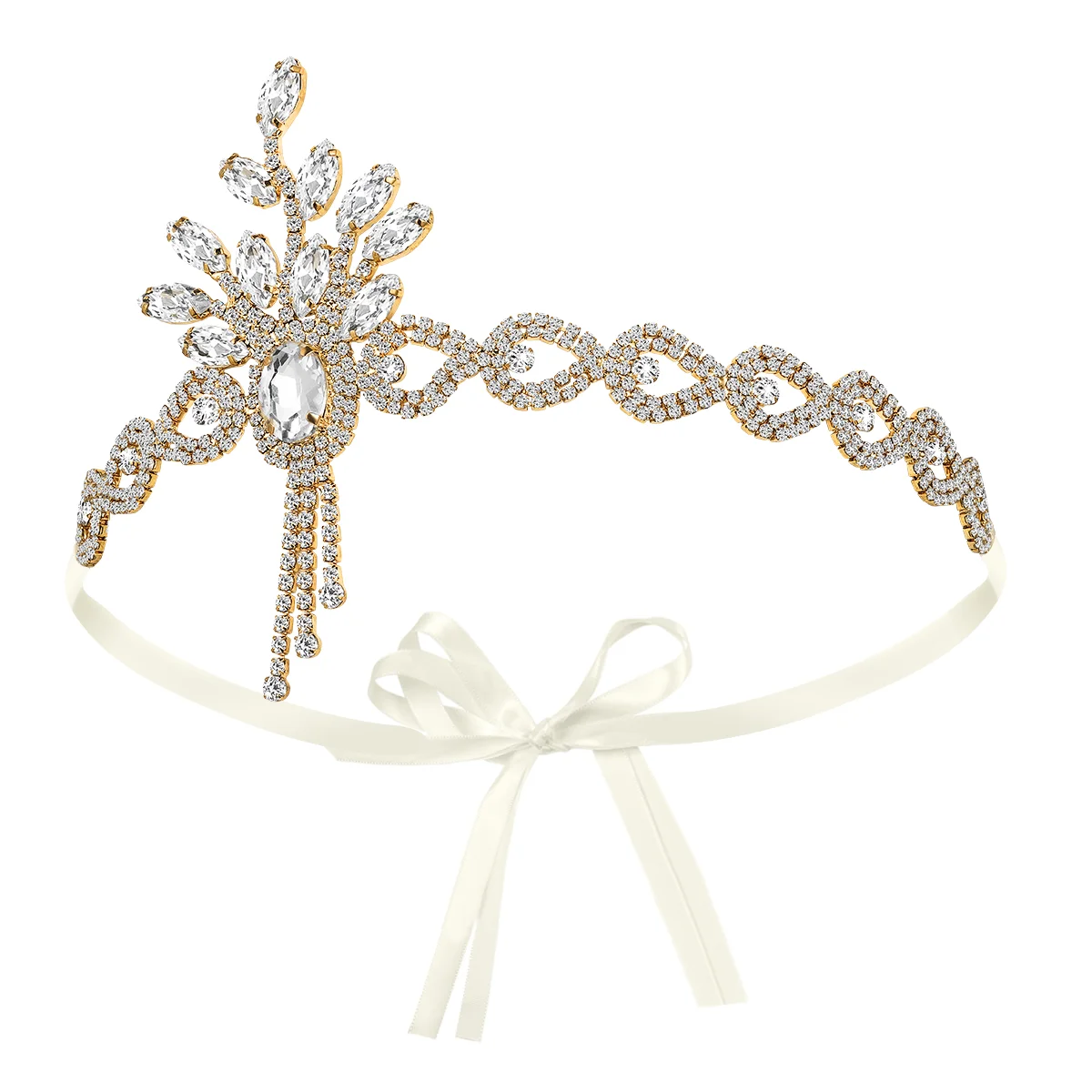 

Gold Tiara Wedding Headpiece Leaf Bridal Crystal Hairband Women's Luxury Headband