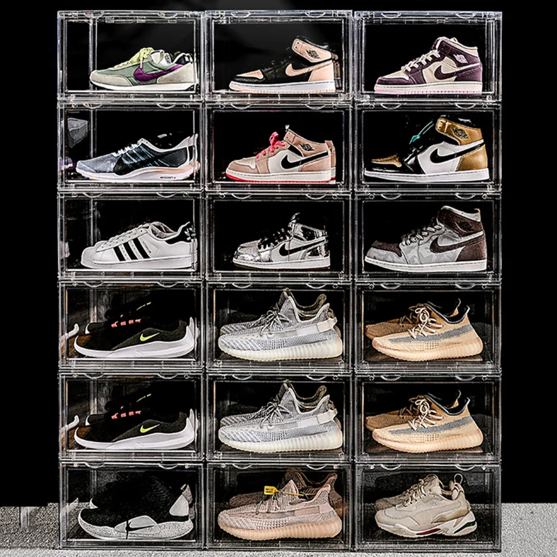 

Sneakers Box Magnetic Shoes Box Transparent Window Reusable Useful Shoes Storage Organizer Rack