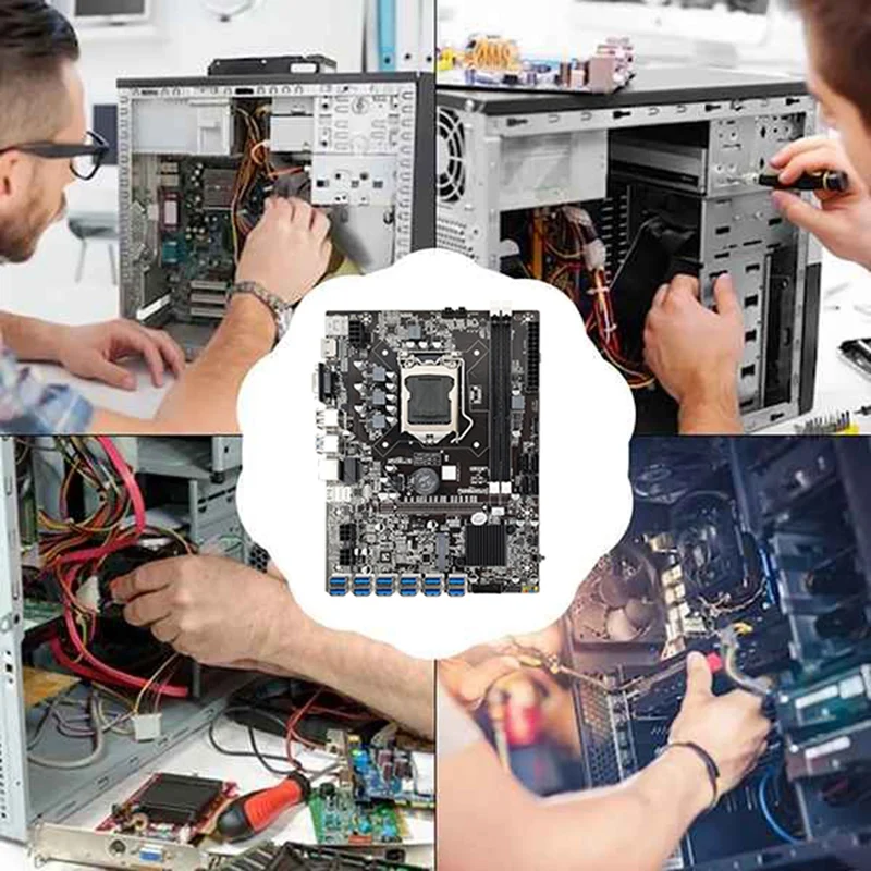 

B75 ETH Mining Motherboard 12XUSB+G1630 CPU+DDR3 4GB RAM+128G SSD+Fan+SATA Cable+Switch Cable LGA1155 Motherboard