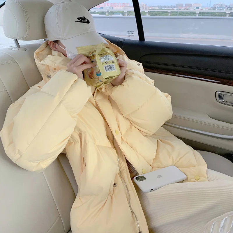 Milk Yellow Wrapped White Duck Down Warm Hooded Down Cotton Jacket for Women New  Short Versatile Womens Jacket