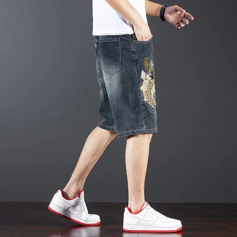 Джинсовые шорты с вышивкой в китайском стиле мужские модные дизайнерские
