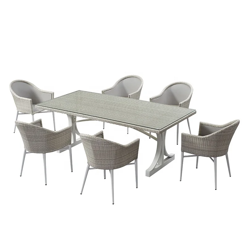 

Complete Modern Dining Room Classical Aluminum Dining Set 6 Seater Patio Furniture Outdoor Chaise Restaurant Dining Table Set