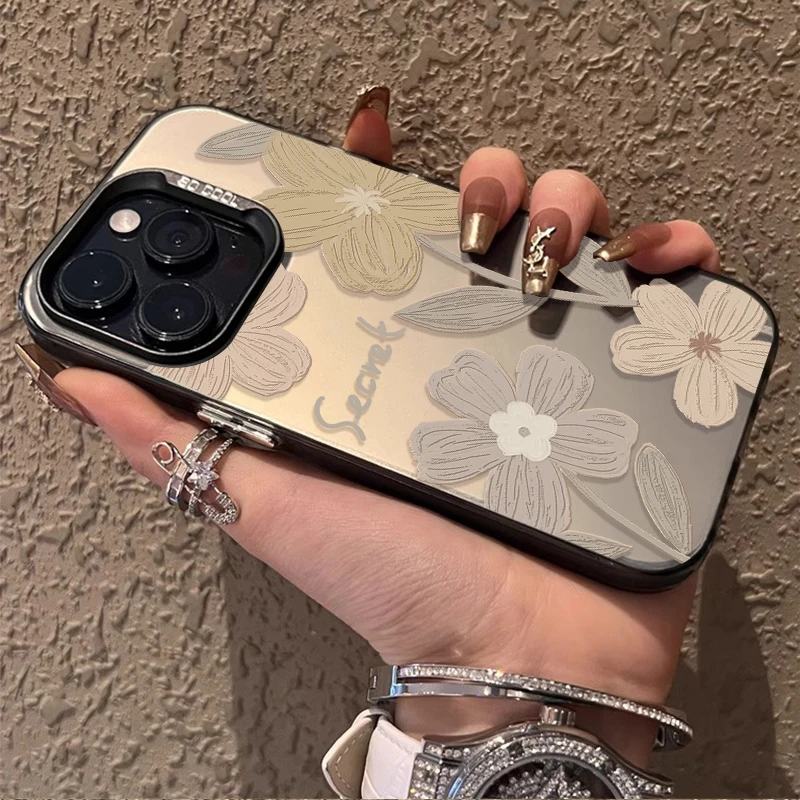 Простой красивый чехол IMD с цветком для iPhone 16 ProMax 15 14 13 12 11 Pro Max XS X XR Plus Y2K твердым