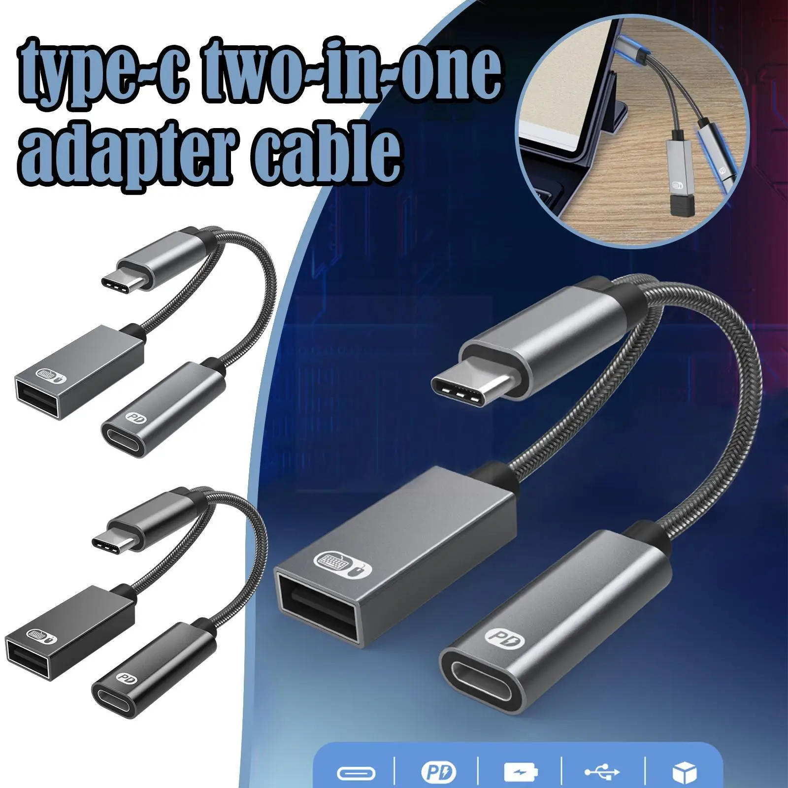 

2 In 1 USB C OTG Cable Phone Adapter USB2.0 Female To USB C Female Converter Charging Port for Samsung Huawei Laptop Xiaomi M8P5