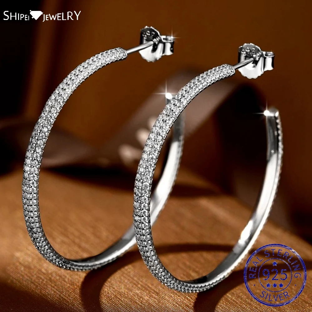 

Shipei Personality 925 Sterling Silver Created Moissanite Gemstone Party Luxury Hoop Earrings For Women Fine Jewelry Wholesale