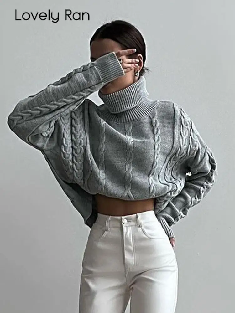 

Women Sweater Knitted Loose Warm Jacquard High-Necked Long-Sleeved Pullover 2023 Autumn Winter Female Vintage Streetwear Top