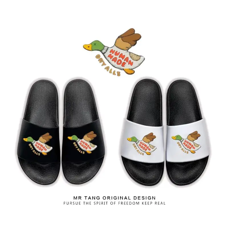 

Oversize Human Made T Shirt Hip Hop Polar Bear Fly Duck Red Heart Print Slippers Men Women Fours Season Daily Family Soft Shoes