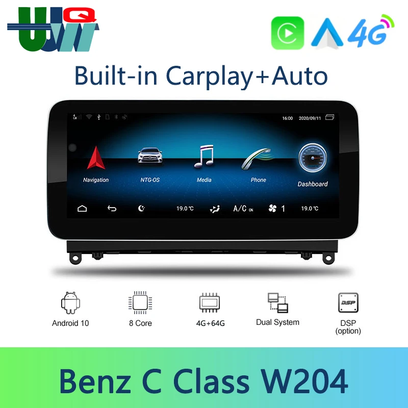 

UJQW Car Radio Multimedia Player 2 Din Android GPS Navi For Mercedes Benz W204/S204 C180 C200 2007-2010 NTG 4.0 Carplay BT Wifi