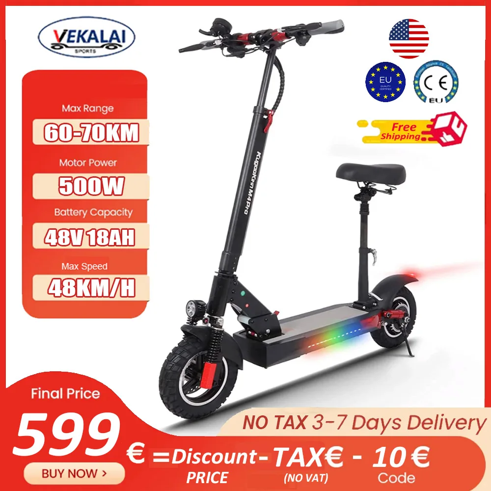 

M4 Pro Electric Scooter with Seat 500W 48V 18AH Max Speed 48KM/H 10" Off-Road Tire City Commuter Folding E-Scooter for Adults