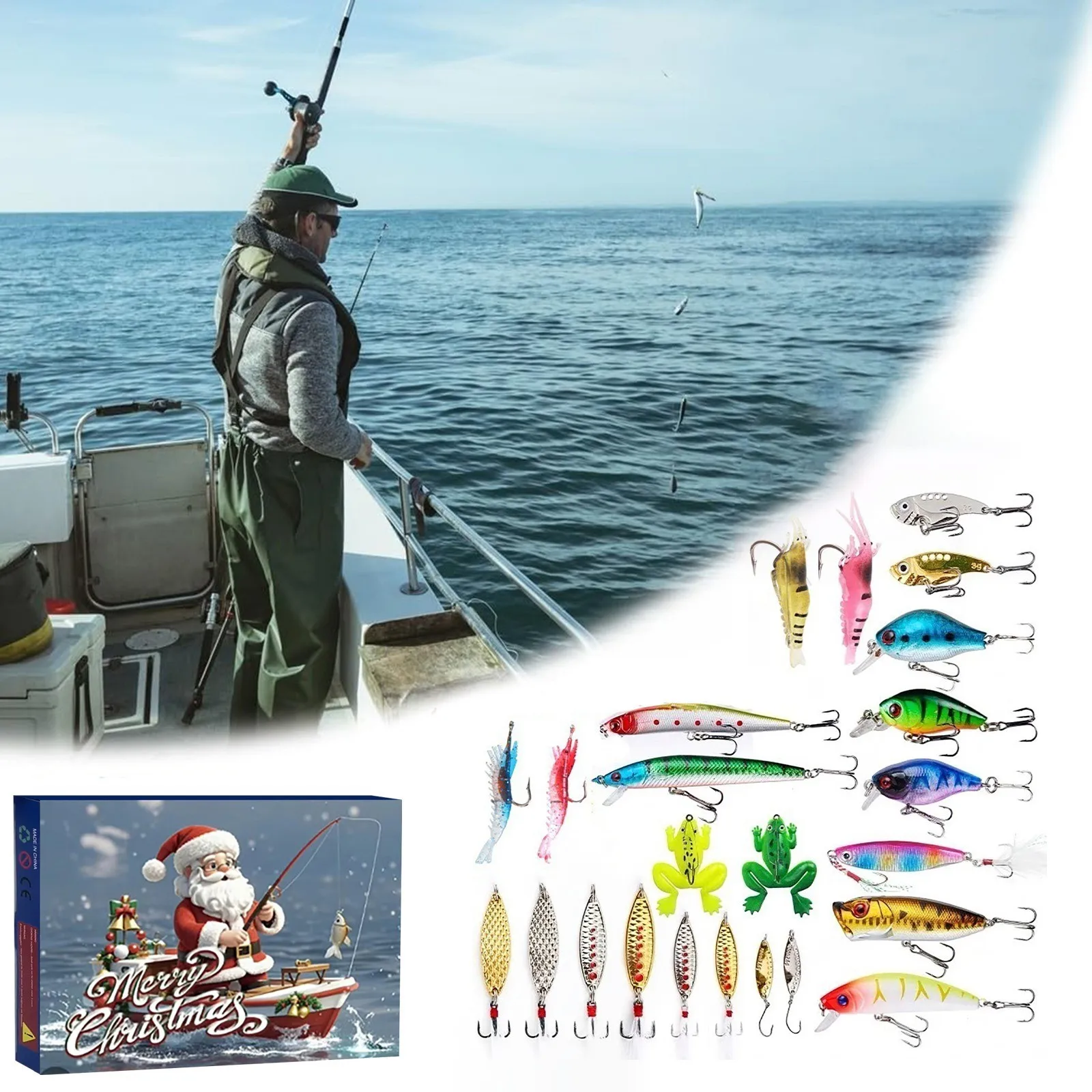 2024 Christmas Fishing Advent Calendar 24 Day Lures Set Xmas Surprise Fish Bait Gift for Lovers Father Boyfriend