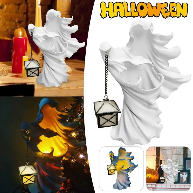 

Faceless Ghost Sculpture Halloween Scary Decoration Resin Ghost Statue Messenger With Lantern Hell Table Home Decoration