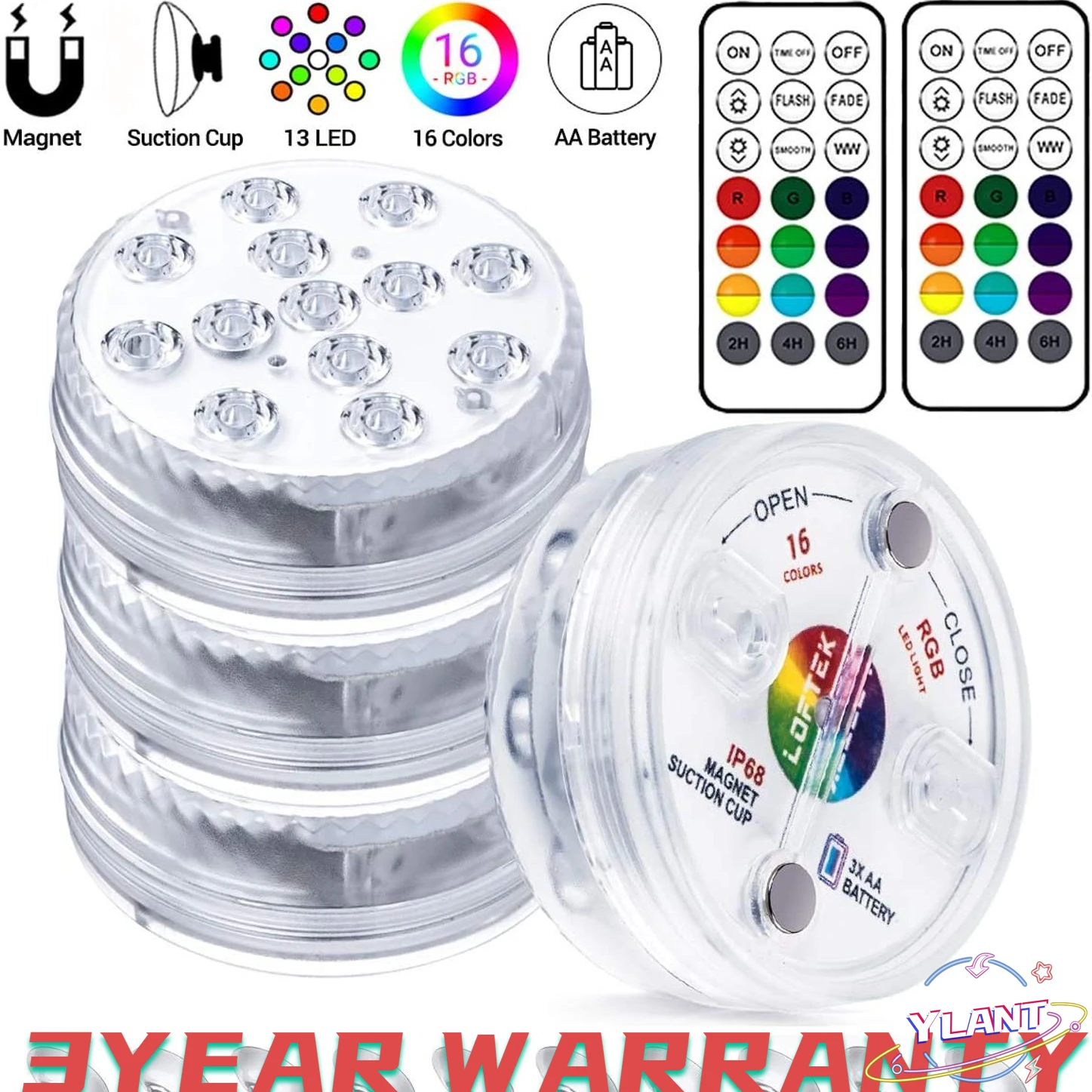 

Погружной RGB-светильник, 13 светодиодов, IP68