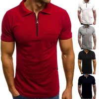 turn down collar men solid color short sleeve shirt summer top 3xl patch pocket zipper t male clothing dropshipping