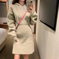 women y2k hooded hoodie knitted sweater dress 2022 autumn winter female long sleeve waisted slim mini dresses vestidos s522a