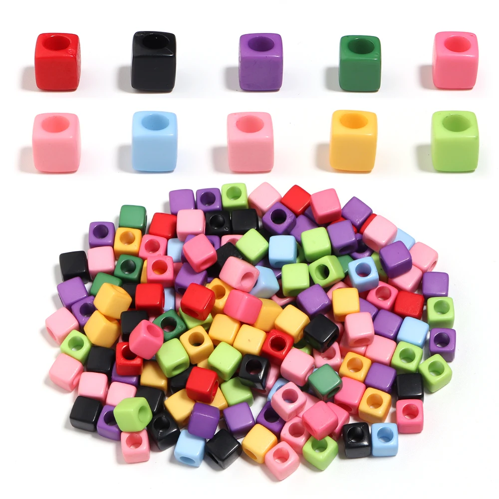 100 шт./лот акриловые квадратные бусины с большими отверстиями красочные