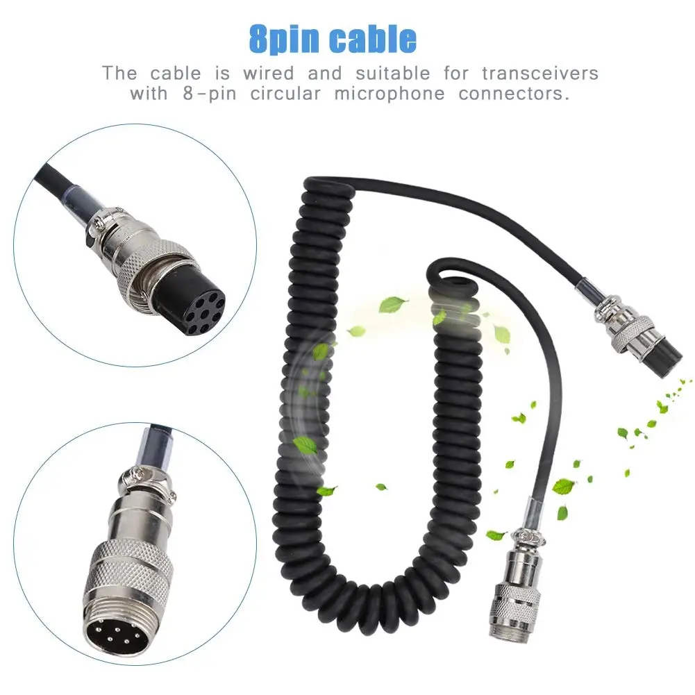 8 Pin Mic Cable Male to Female Cord, Handy Coiled Extension FOR YAESU FOR ICOM FOR KENWOOD CB HAM Walkie Talkie Accessories