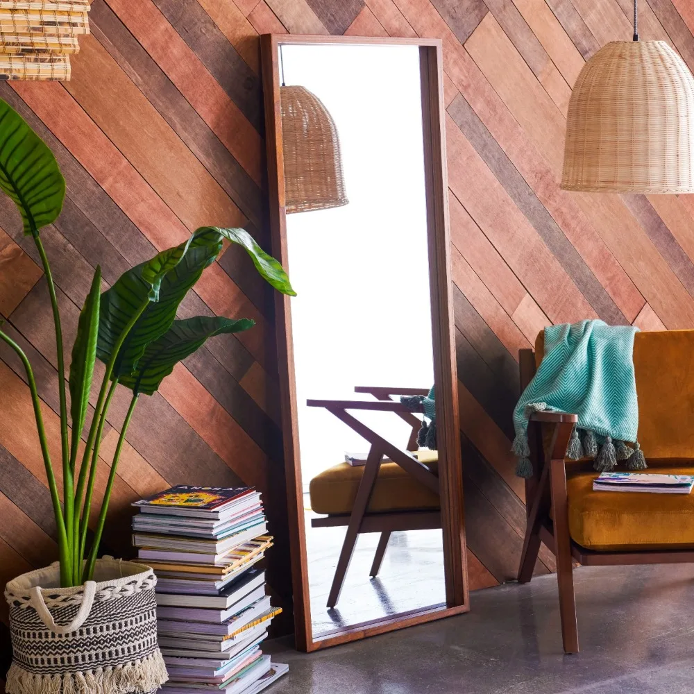 

24" x 65" Brown Rectangle Floor Mirror ,Wood Frame