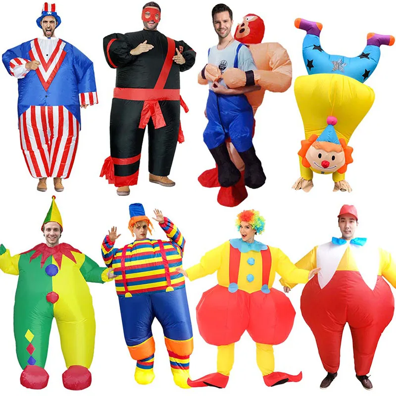 

Adult Handstand Clown Stripe Inflatable Costume Halloween Cosplay Man Funny Festive Masquerade Carnival Party Suit Dress