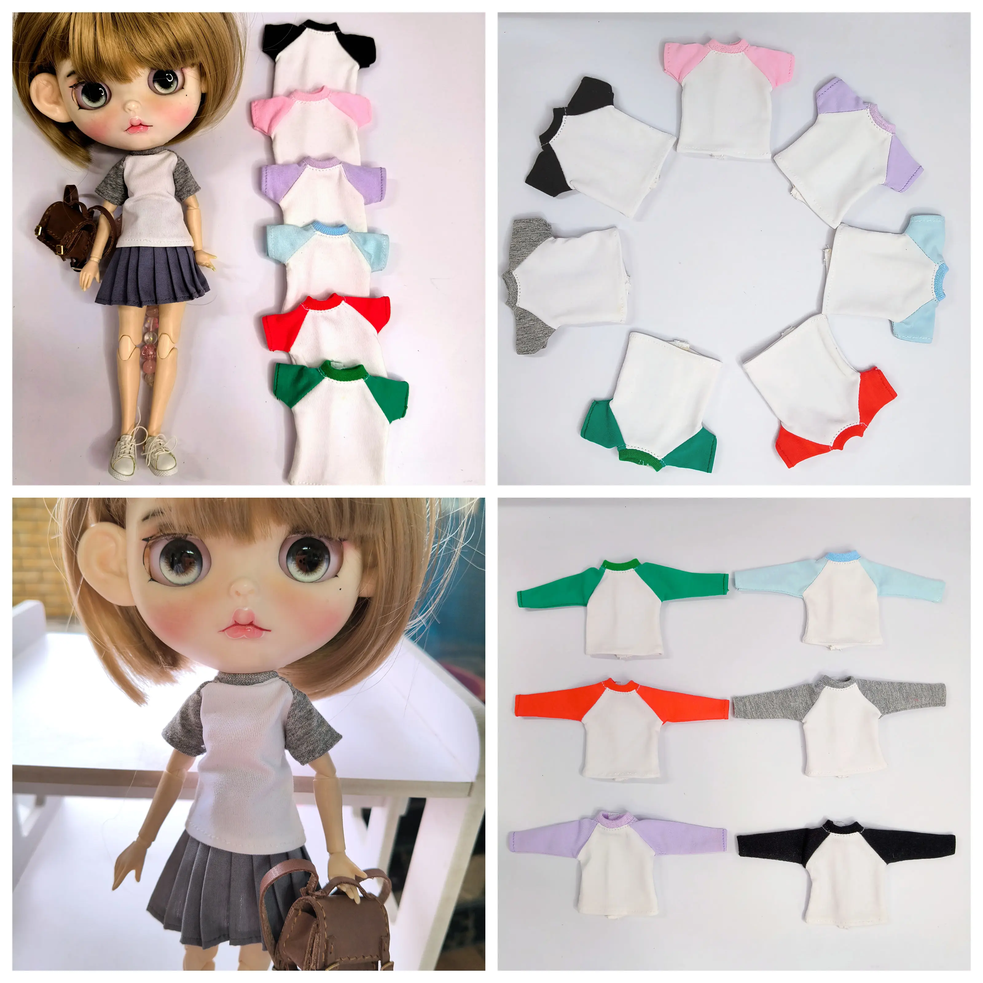 Фото Новая одежда для кукол Blyth: футболка с коротким/длинным рукавом в спортивном стиле, с круглым вырезом, для Azone, Momoko, аксессуары для кукольной одежды. №1