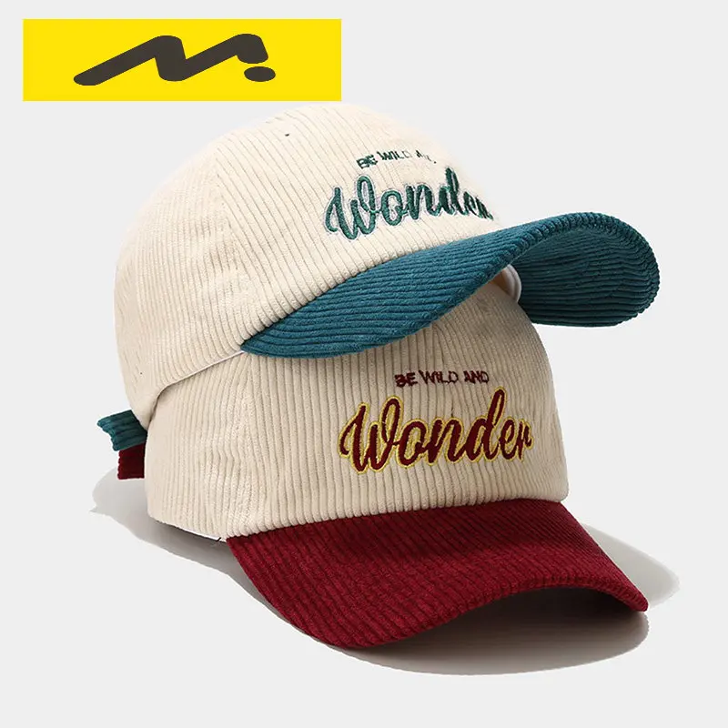 Corduroy Vintage Letter Embroidered Baseball Cap for Men Women Warm Winter Hats Colorblock Hip Hop Snapback Caps Bone Gorras