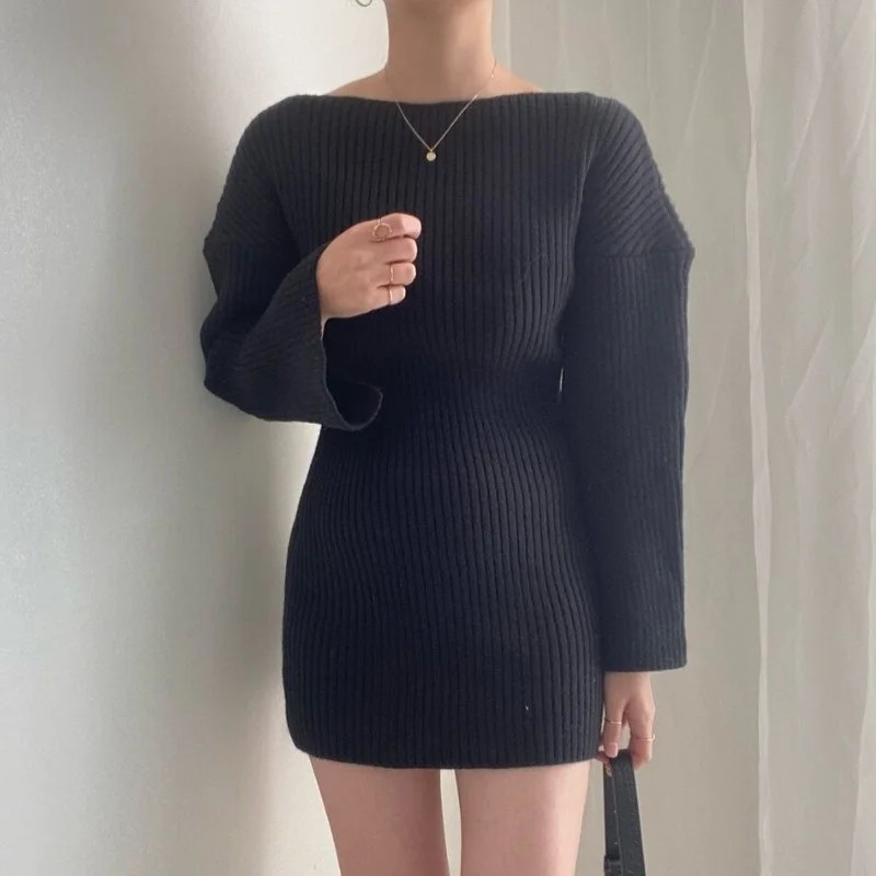Женская юбка с длинным рукавом трикотажное платье в Корейском стиле | одежда