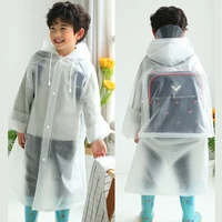new quality outdoor kids waterproof clear plastic long style boys girls raincoat jacket with school bag position design 5 colors